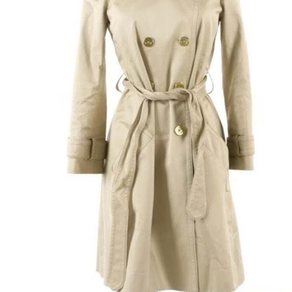 Classic Coach Canvas Double-Breasted Tan Long Trench Coat